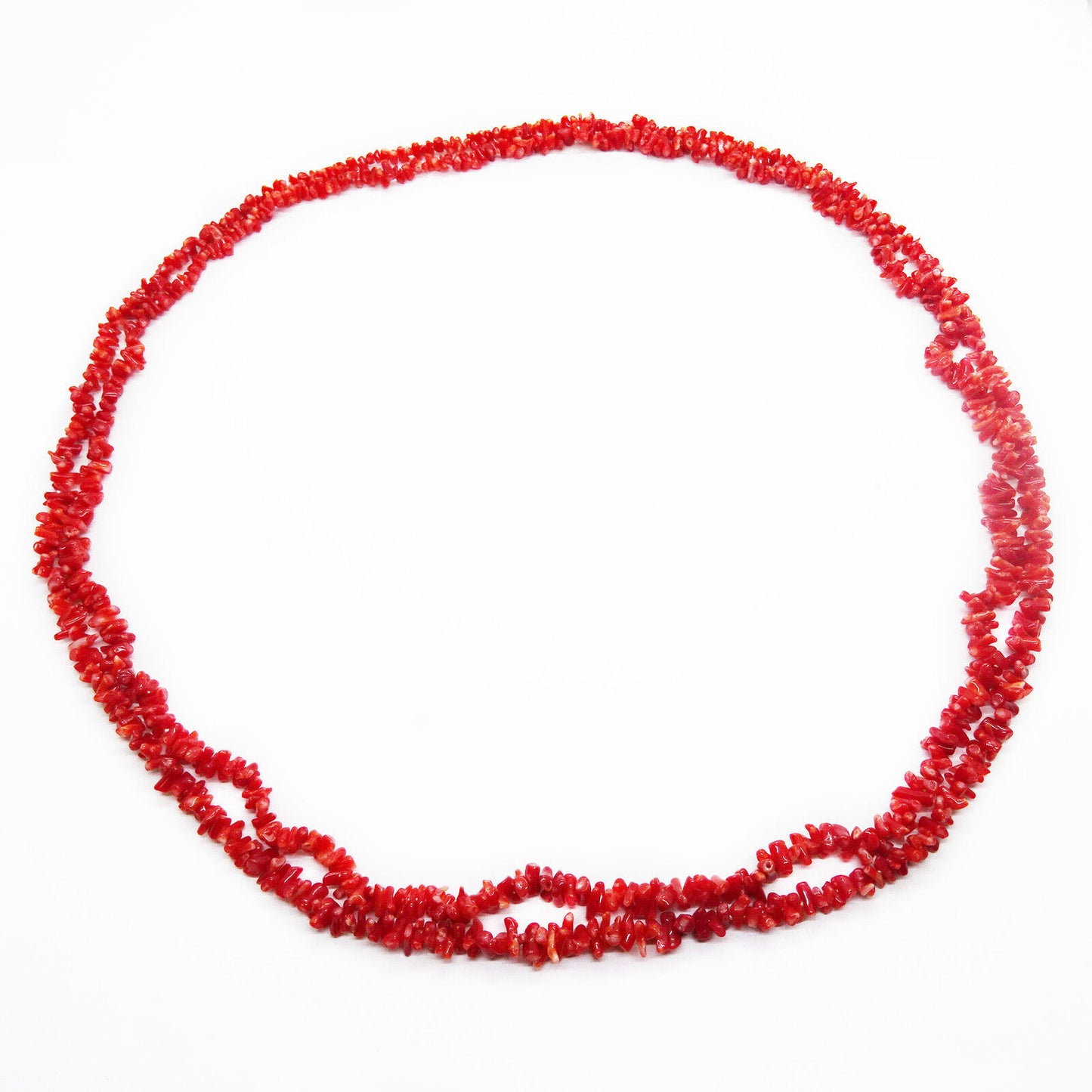 Pair of Two Genuine Natural Red Coral Chip Necklaces 29"