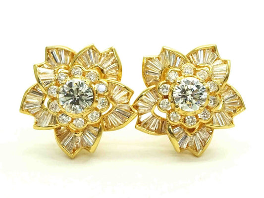 5.10ct tw Natural Diamond Cluster Burst Omega Clip Earrings 18k Gold