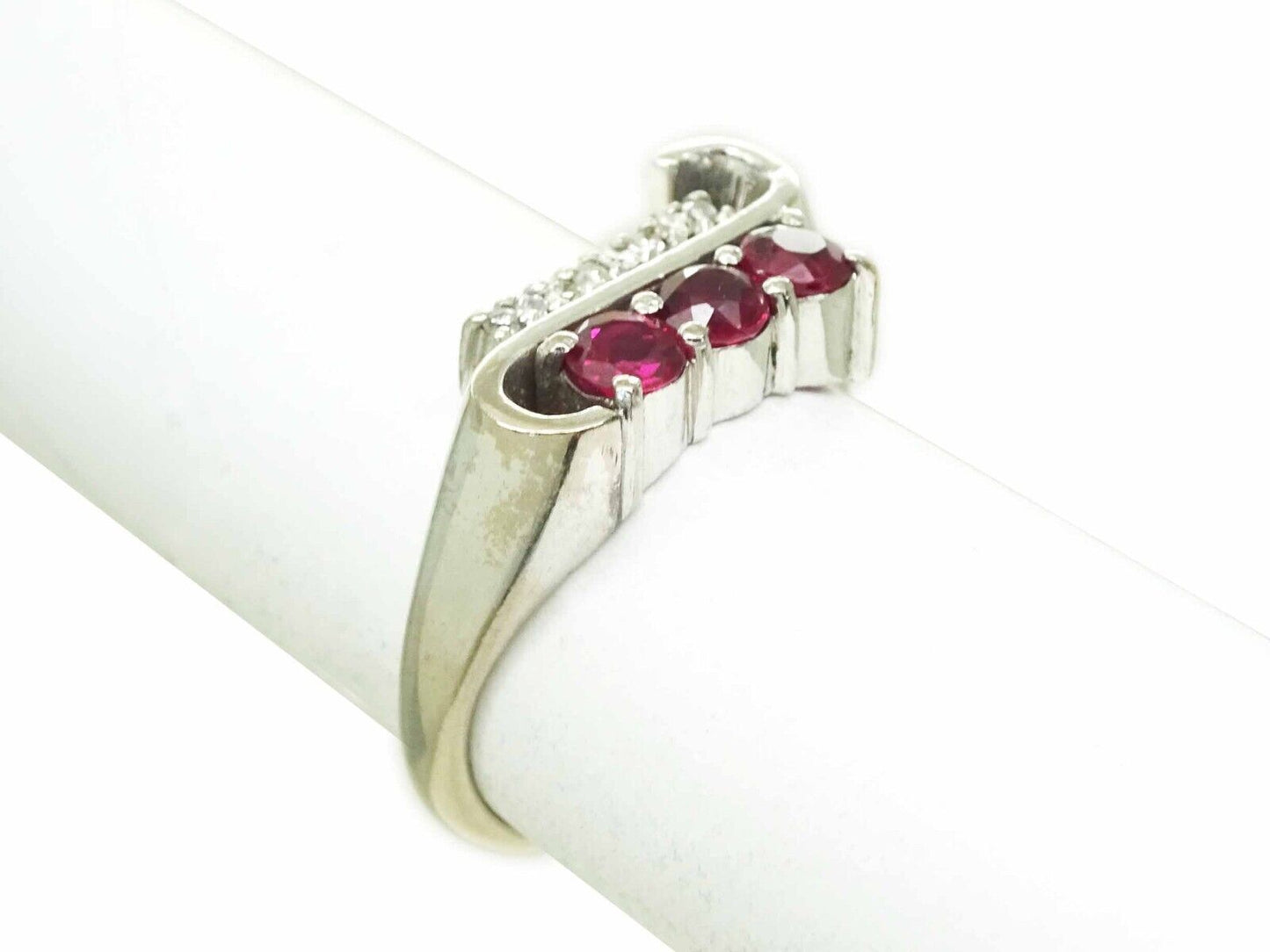 Antique Art Deco 0.55ct tw Natural Ruby & Diamond Ring 18k White Gold Size 5.75