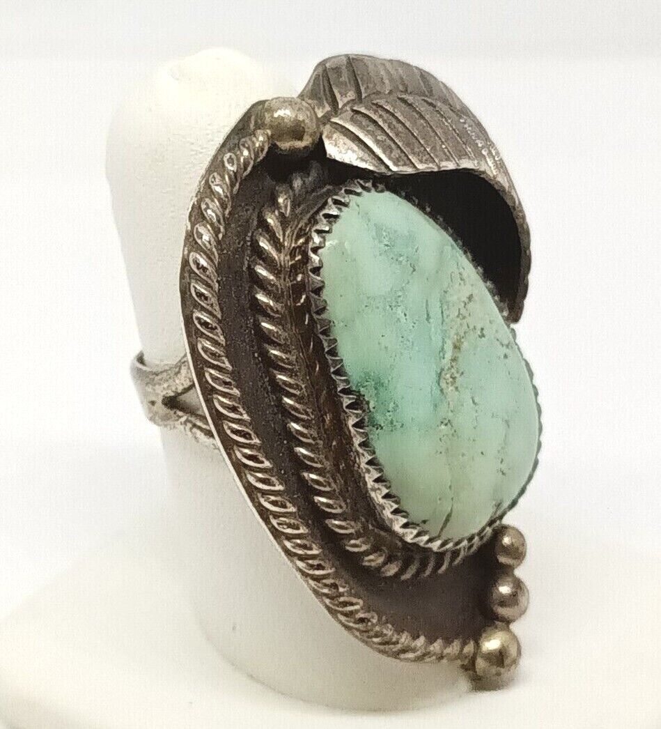 Huge Old Pawn Native American Turquoise Ring Sterling Silver, 15.3 grams, Size 6