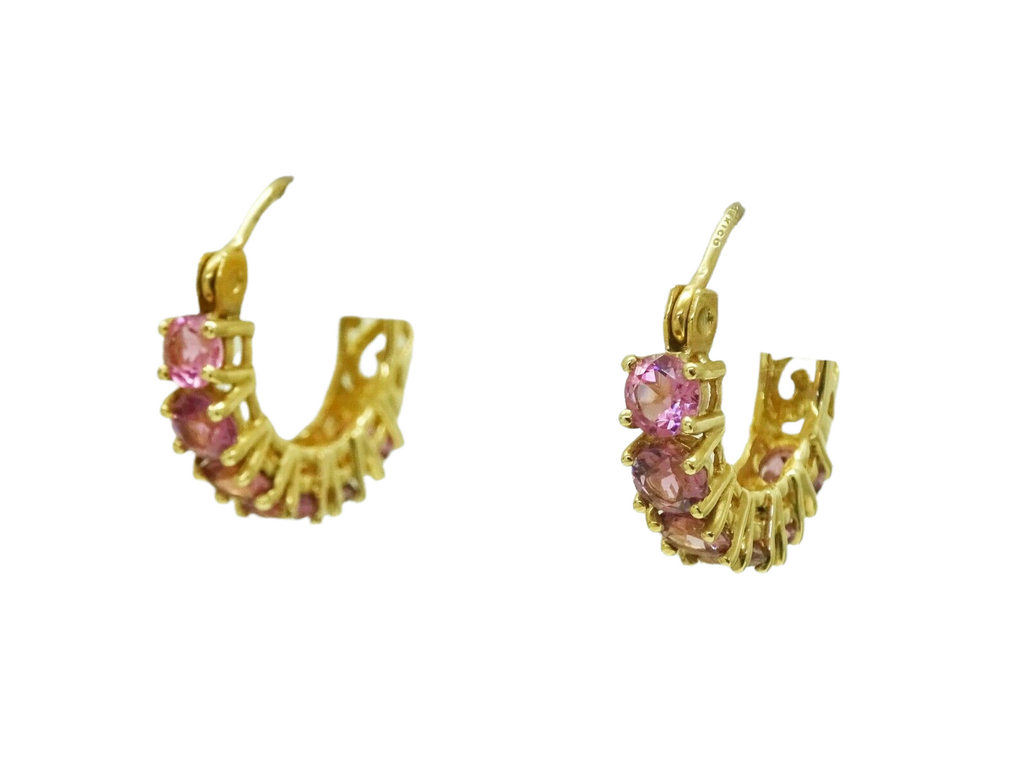 Pink Tourmaline Huggie Hoop Earrings 14k Gold Mexico