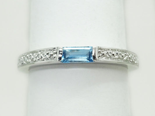 Blue Topaz Baguette Thin Stackable Band Ring Size 7.5 Rhodium Plated