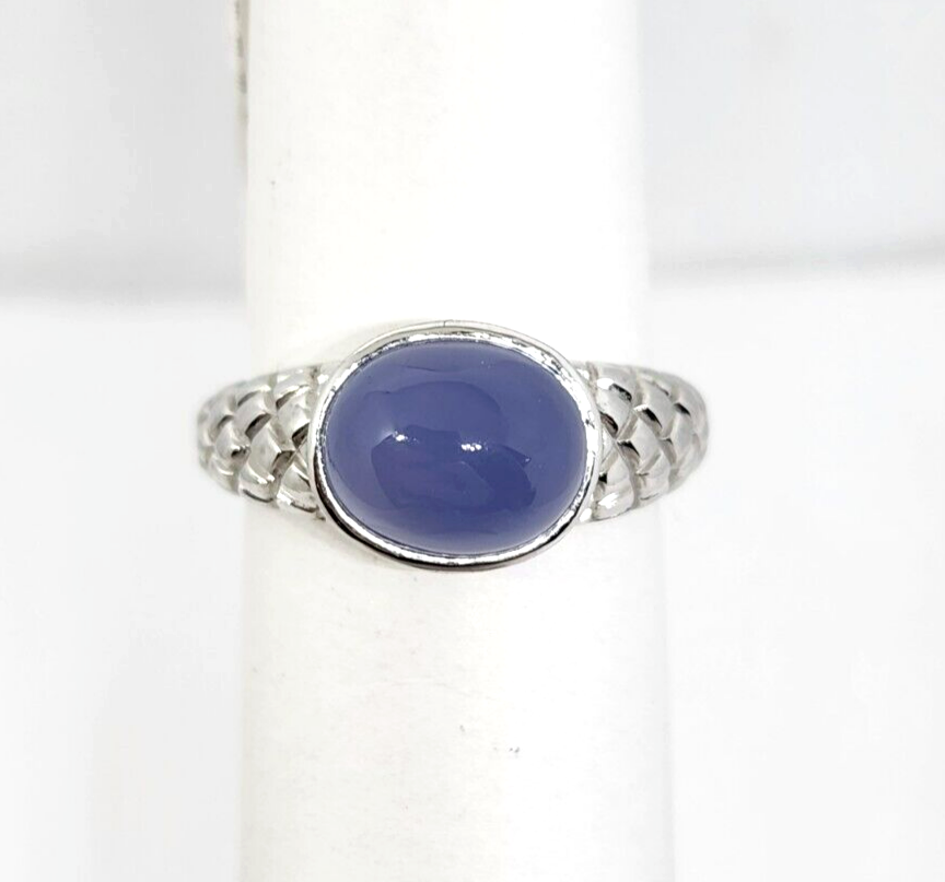 4.6ct Blue Chalcedony 10k White Gold Snakeskin Design Ring, Size 9