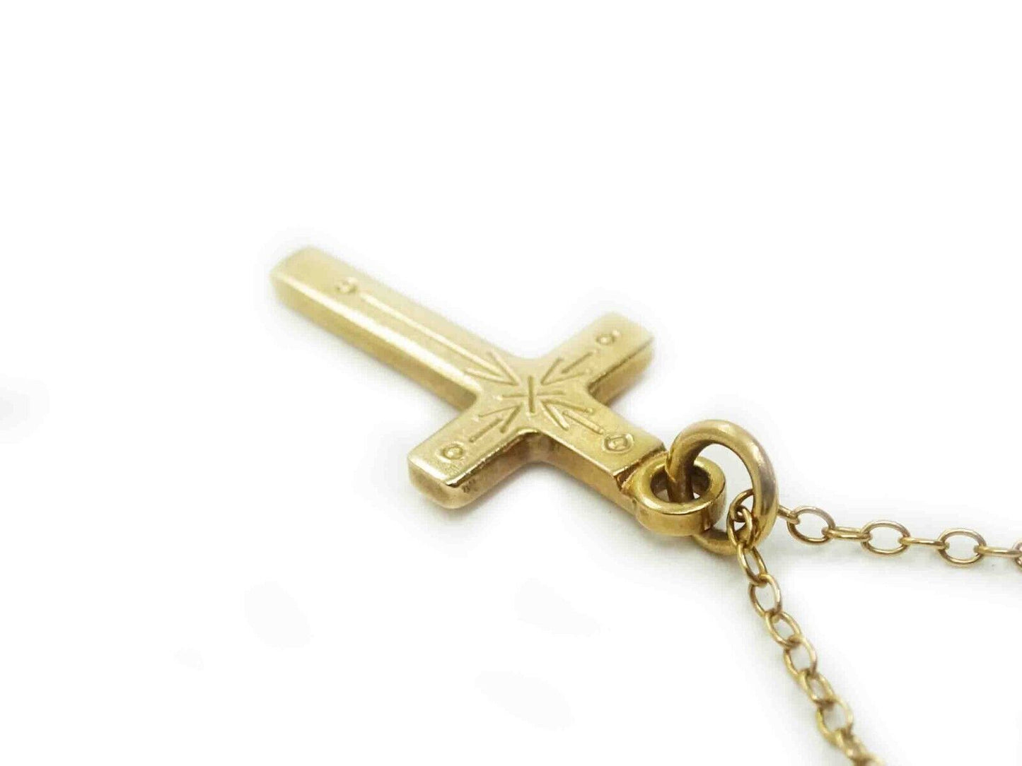 B.A. Ballou Signed Cross Charm Pendant Chain Necklace 14k Gold