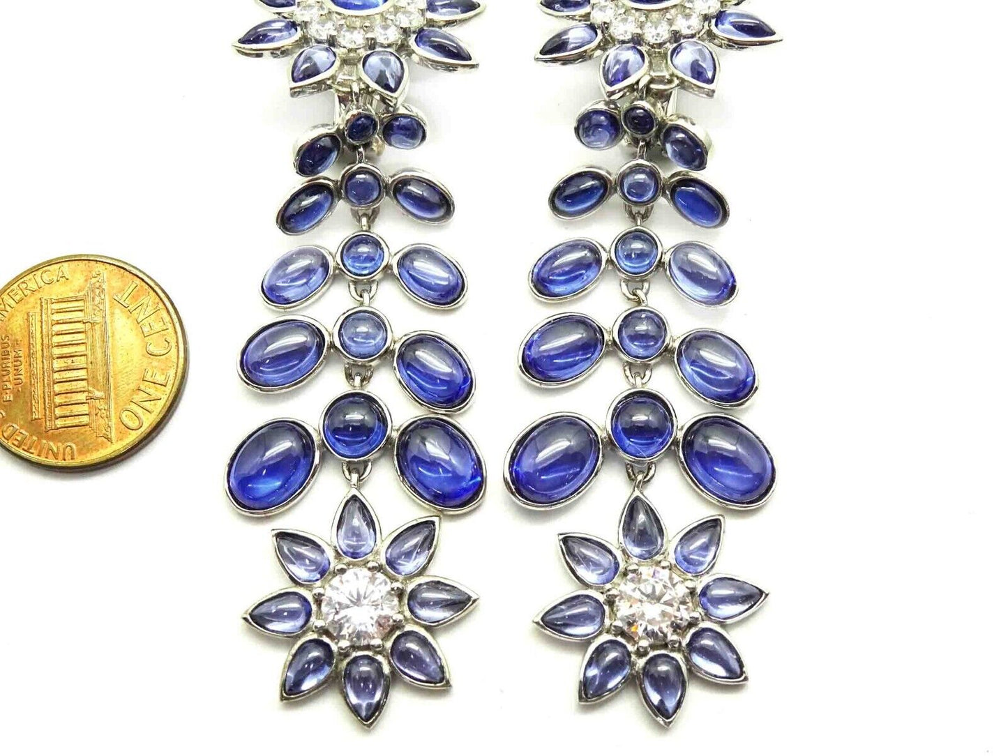 Tova Lab-Created Blue Gem & White CZ Chandelier Dangle Drop Omega Earrings 925