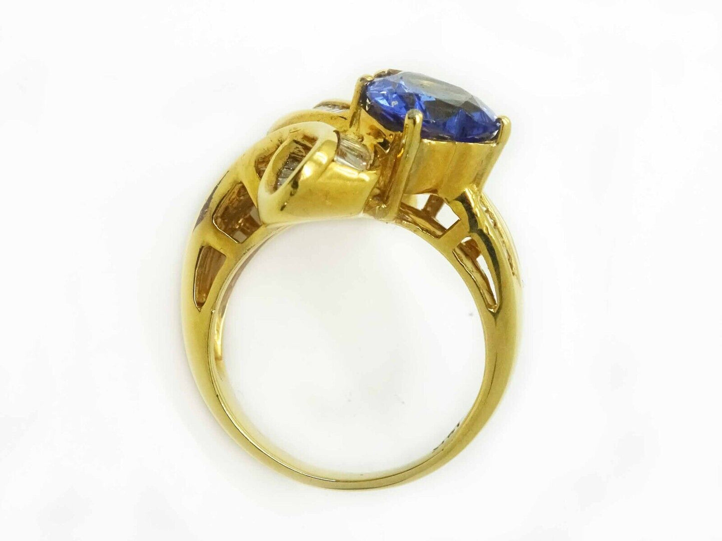 5.65ct tw Heart Tanzanite & Diamond Ladies Ribbon Ring 18k Gold Size 7