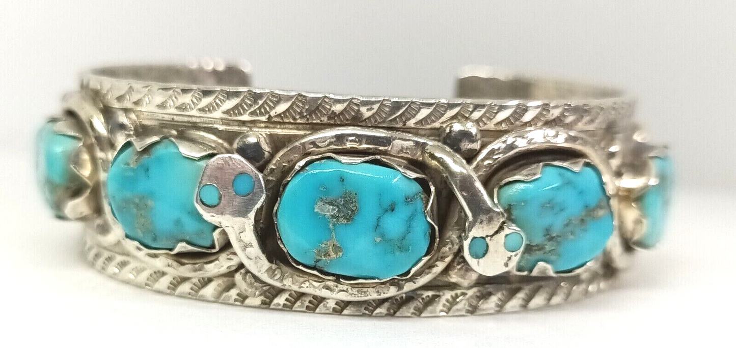 Effie C Zuni 925 Sterling Silver Turquoise Snake Cuff Bracelet