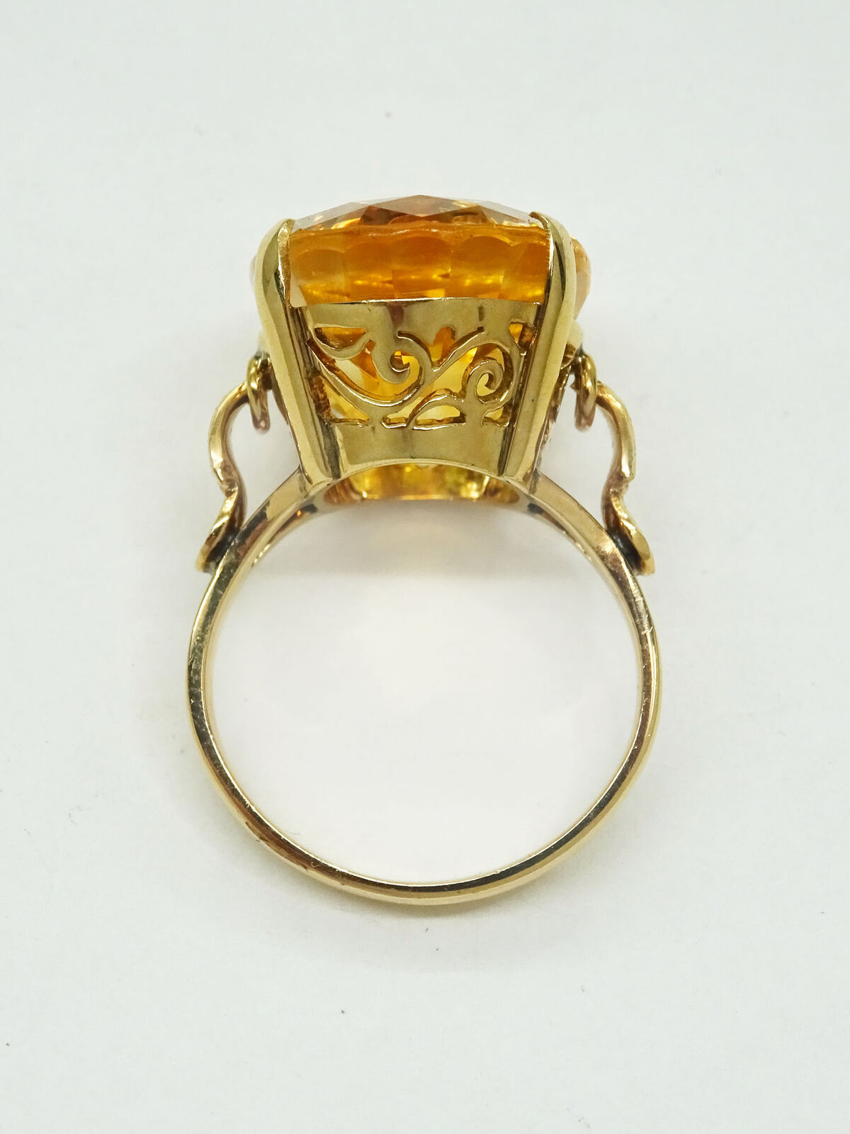 16.5ct Natural Oval Citrine Quartz Filigree Ring 18k Gold Size 6.75