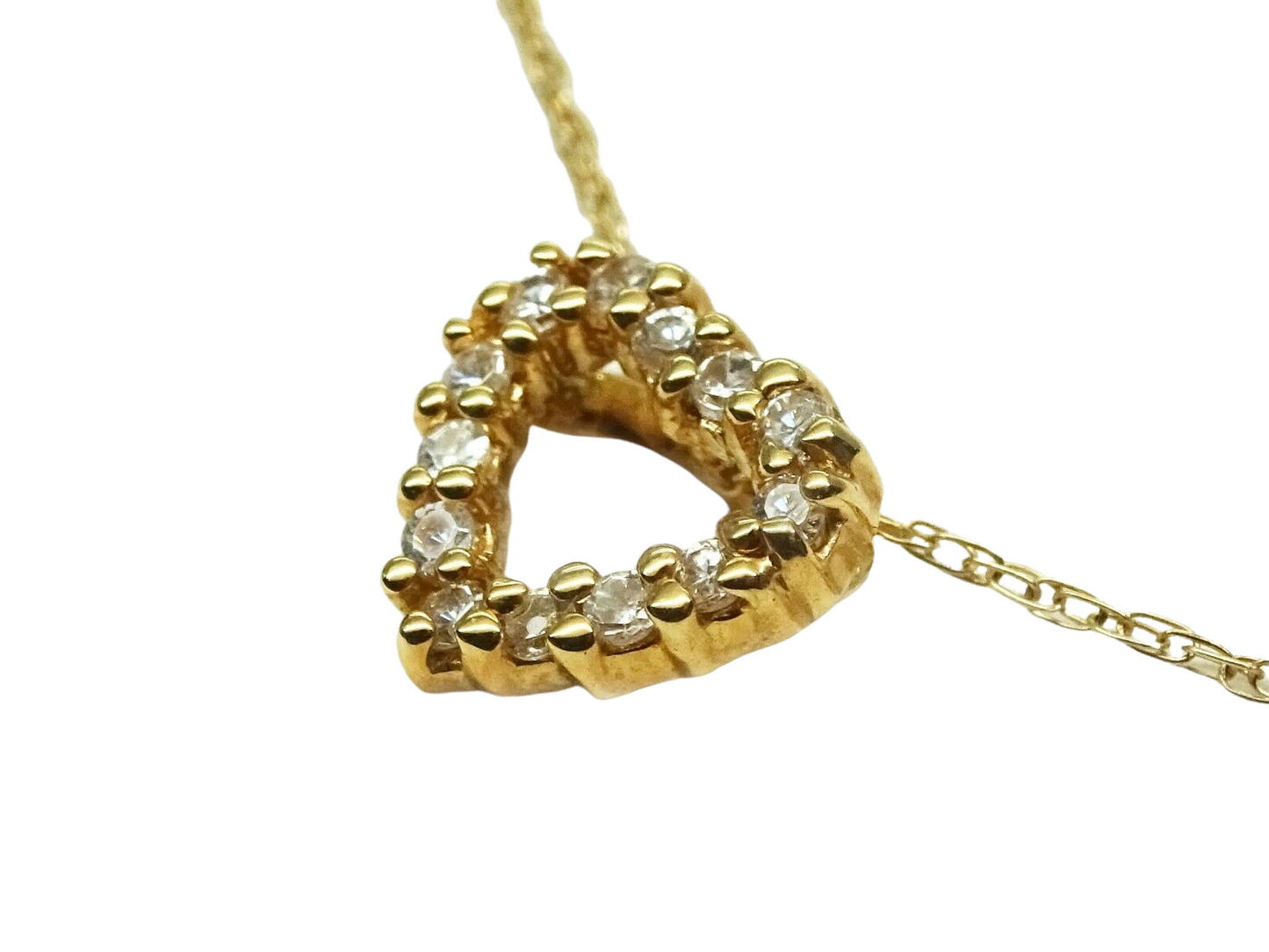 White CZ Heart Charm Pendant Singapore Chain Necklace 14k Gold