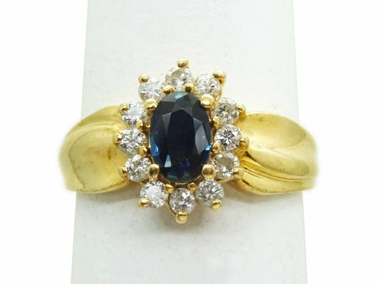 0.30ct tw Natural Oval Sapphire & Diamond Halo Starburst Ring 14k Gold Size 5.5