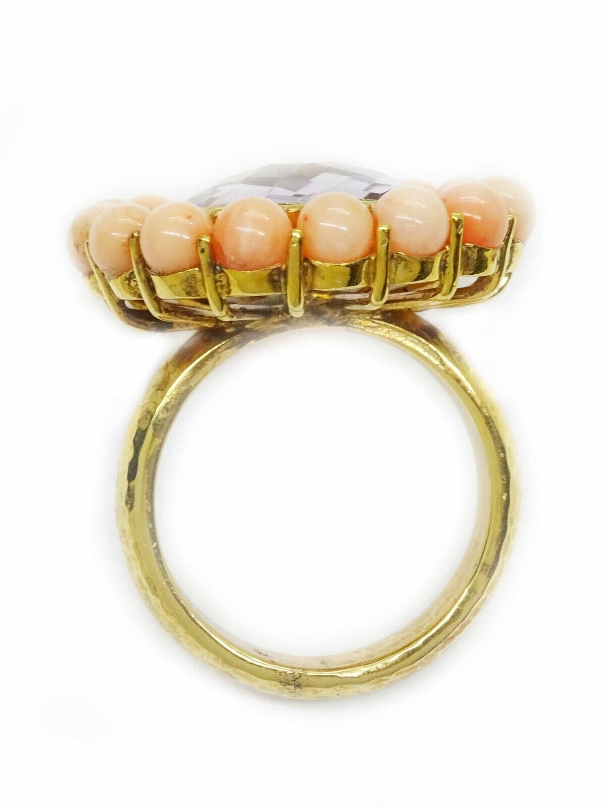 The Gracie Collection "Manipura Day" Amethyst & Coral Halo Vermeil Ring Size 8