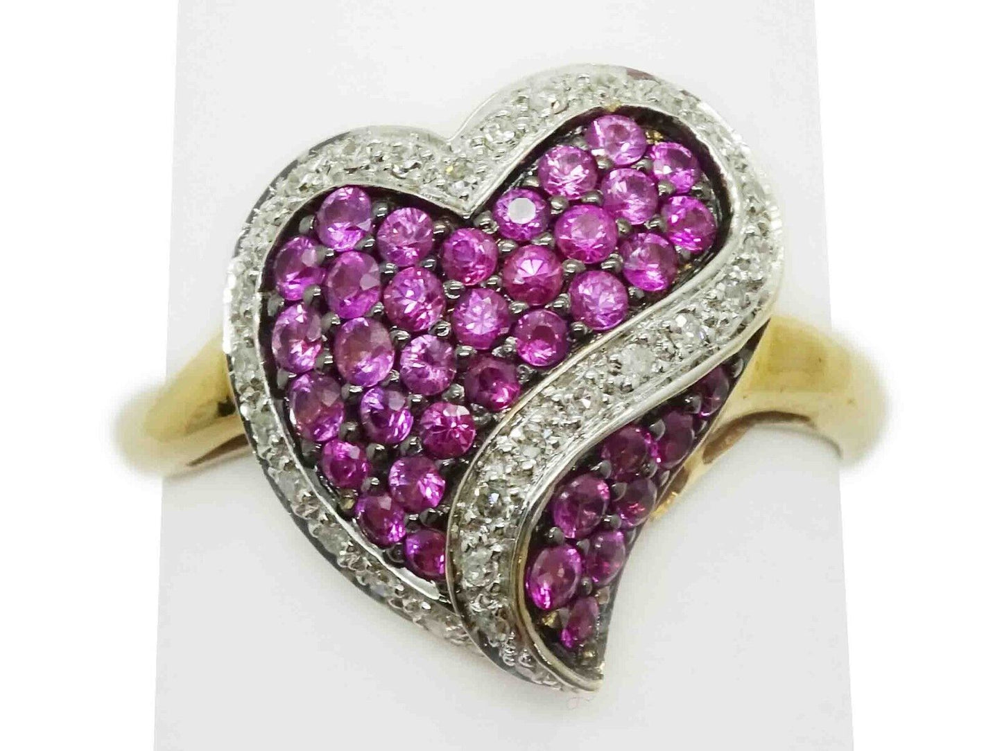 1.57ct tw Lab Created Ruby & Natural Diamond Heart Pave Ring Size 9.75 10k Gold