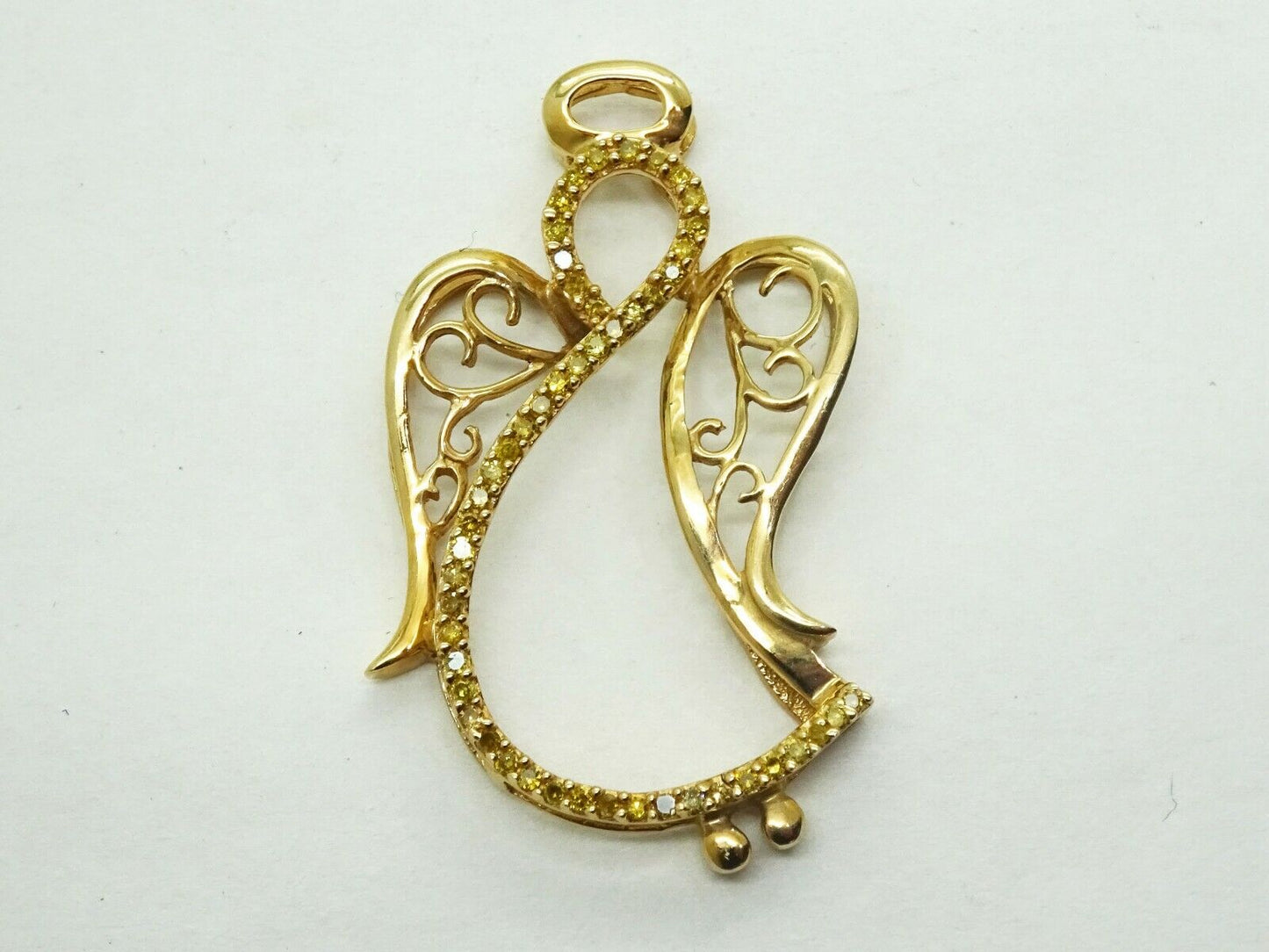 Earth Mined Yellow Diamond Openwork Filigree Angel Pendant 14k Gold