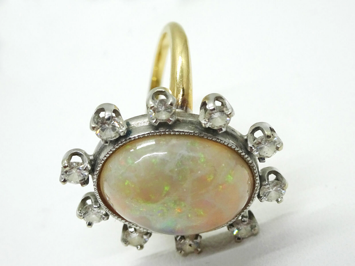4.5 ct tw Fiery Opal & Diamond 14k Estate Vintage Ring, Size 6.75