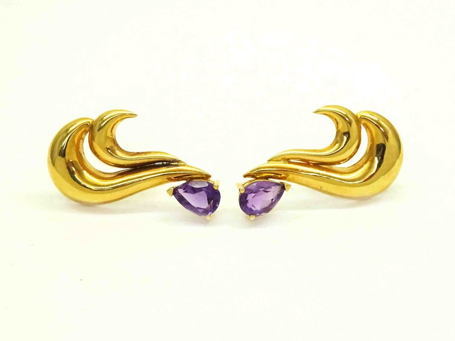 1.00ct tw Pear Natural Amethyst Swirl Ribbon Design Drop Earrings 14k Gold