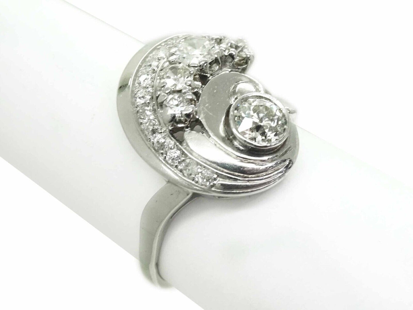 Art Deco 1.18ct tw Natural Diamond Swirl Platinum Ring Size 10.75