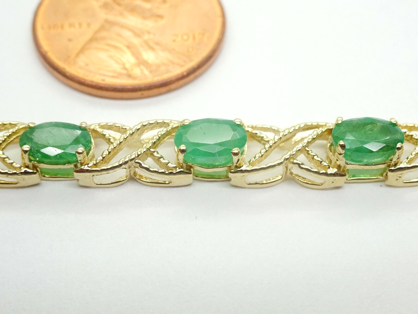 6ct tw Oval Natural Emerald Filigree Tennis Bracelet 14k Gold 7"