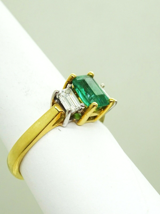 1.50ct tw Natural Emerald & Diamond Accent 3-Stone Ring 18k Gold Size 7