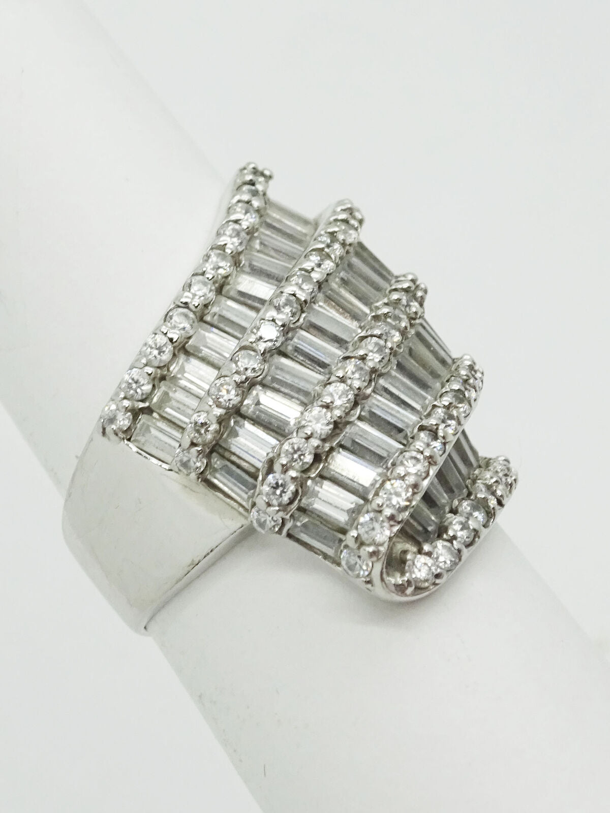 Sparkling 4 ctw CZ Wave Cocktail Sterling Silver Ring Size 6