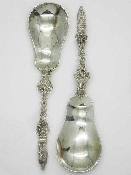 Antique William Hutton Apostles Scalloped Sterling Silver Serving Spoons