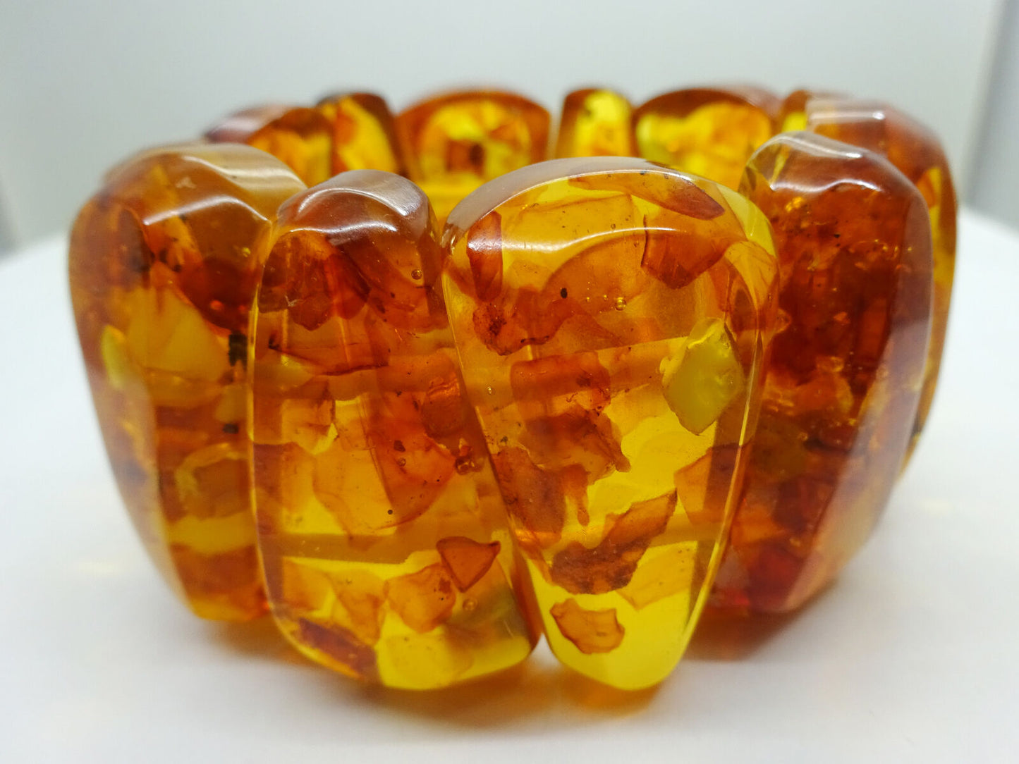 Estate Honey Amber 36mm Chunky Faceted Stretch Bracelet 6"