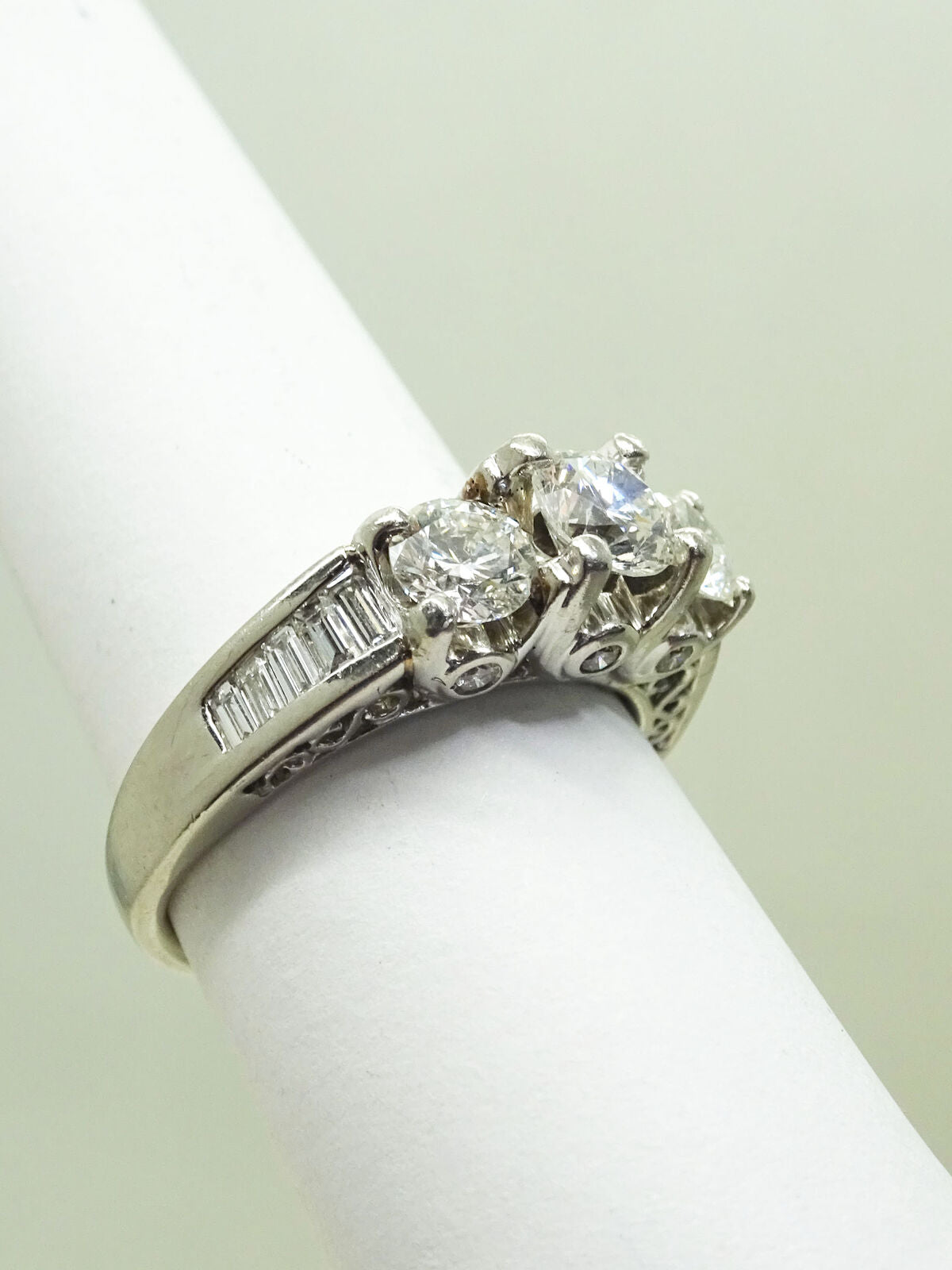 1.91ct tw 3-Stone Earth Mined Diamond Engagement Ring Platinum Size 7.25