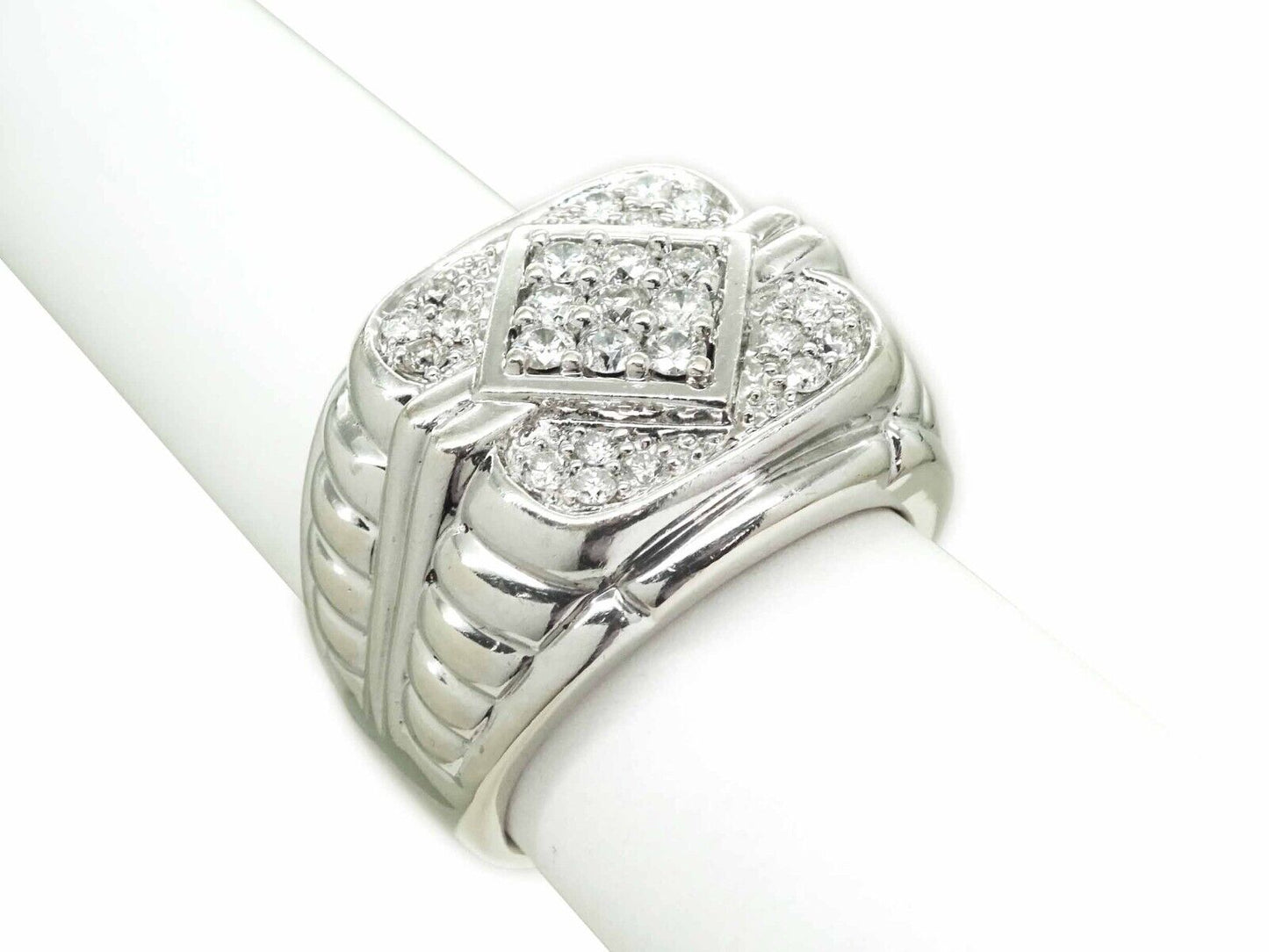 Men's 1.70ct tw Diamond Pave Step Ring 14k White Gold Size 11