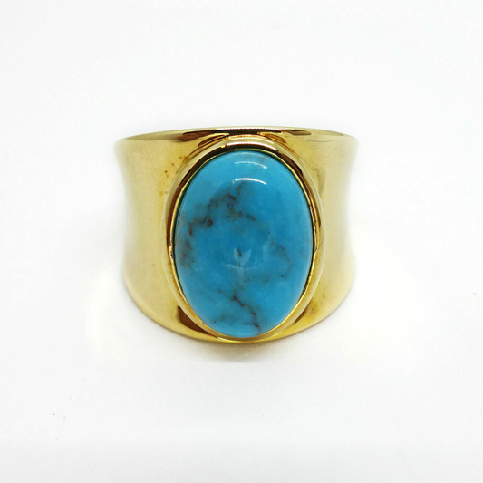 Turquoise Cabochon 18k Gold Vermeil Sterling Ring Size 7.75