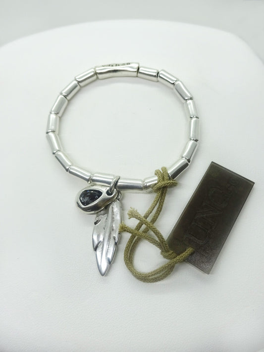 UNO de 50 “Plucked” Silver Plated Metal Bead Grey Crystal Bracelet