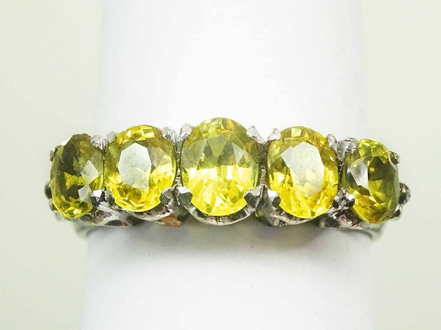 Ladies Natural Yellow Sapphire Openwork Filigree Ring 18k White Gold Size 7.5