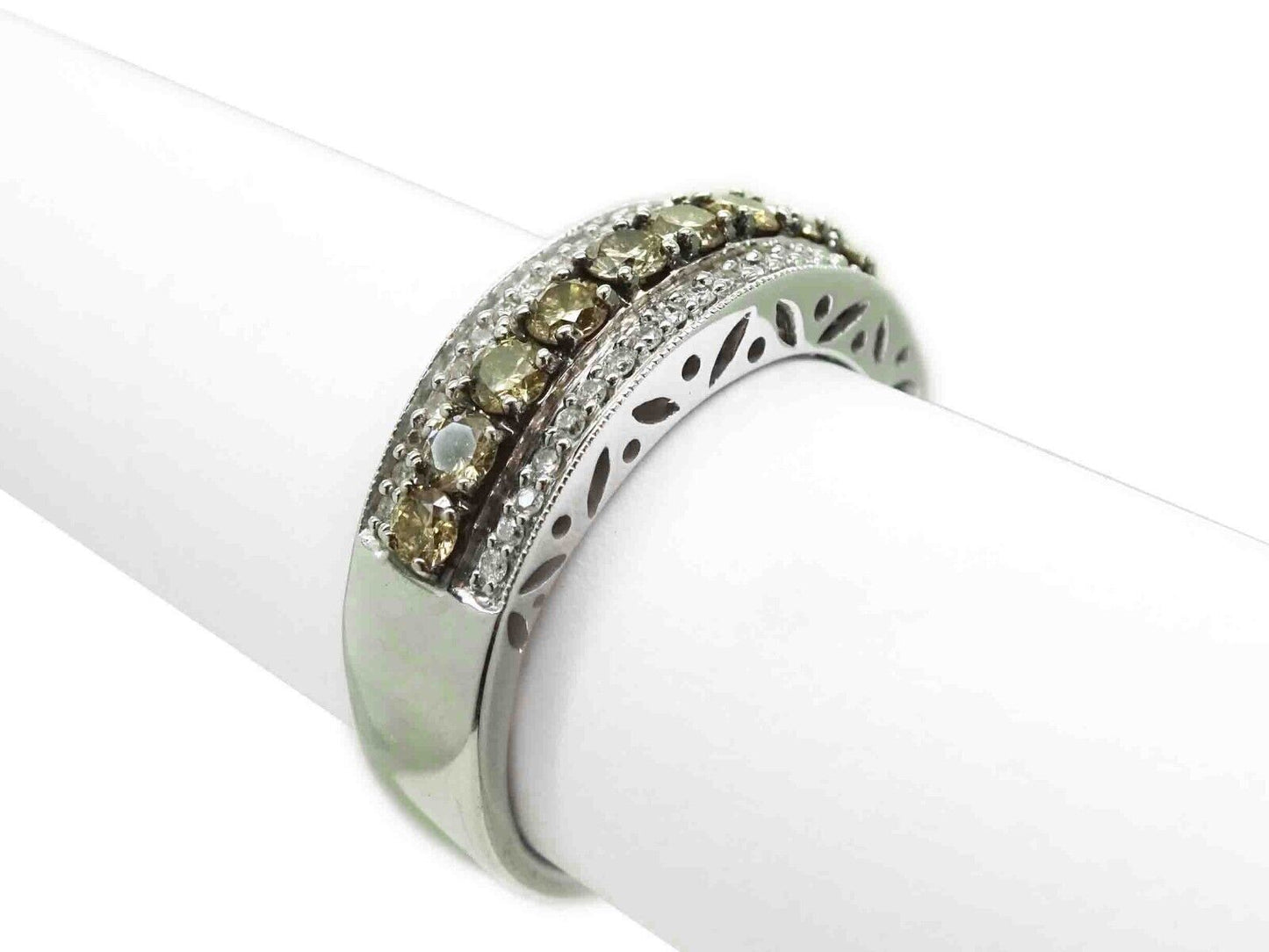 1.65ctw Chocolate & Vanilla Diamond Filigree Band Ring 14k White Gold Size 6.75