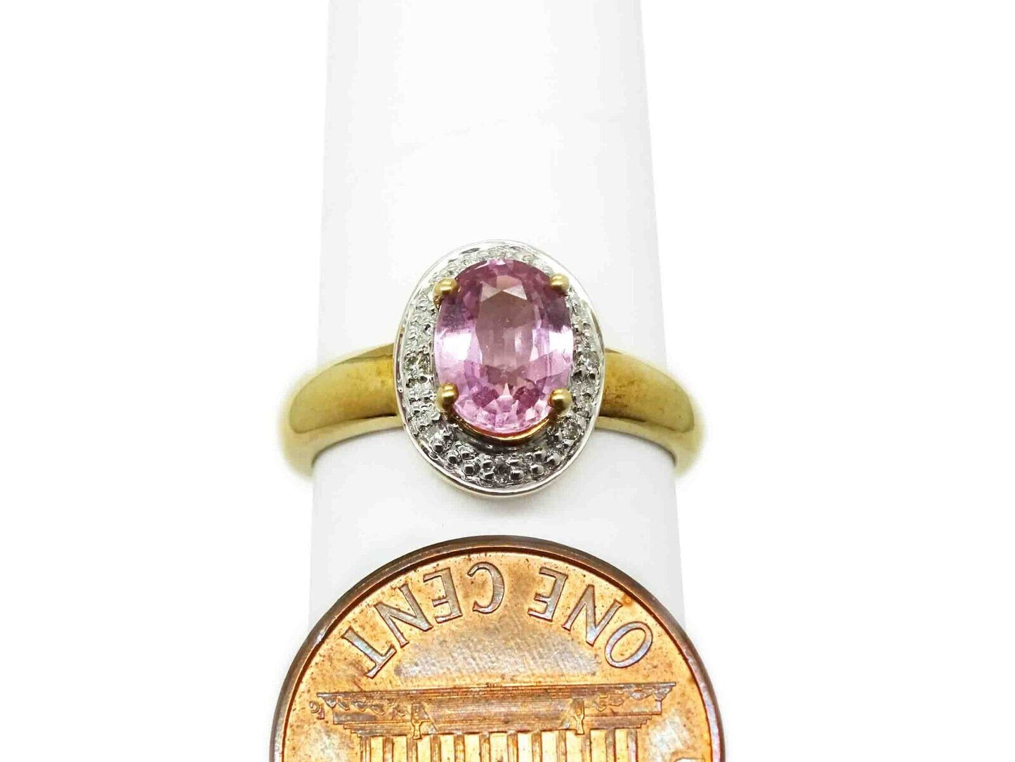 0.95ct tw Natural Morganite & Diamond Halo Ring 14k Gold Size 6.5