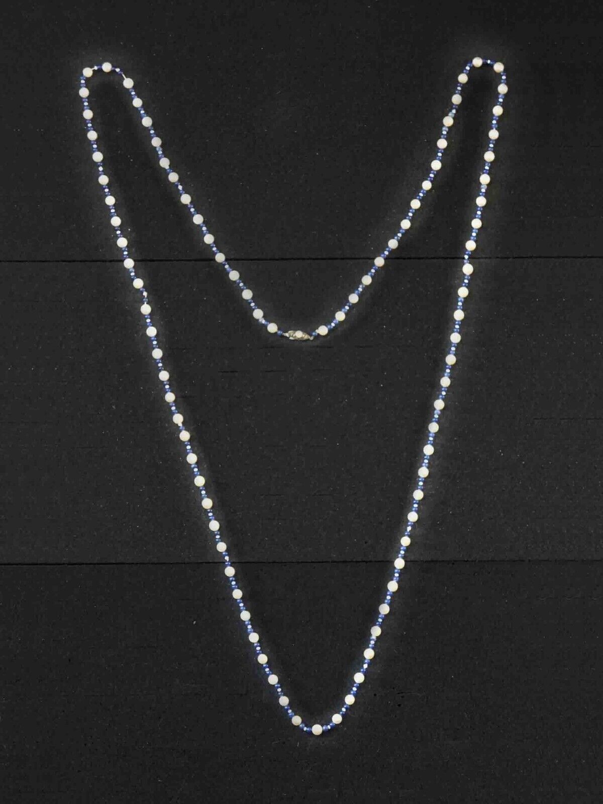 Vintage Cultured Saltwater Pearl, Lapis, Mother-of-Pearl Rope Necklace 55"