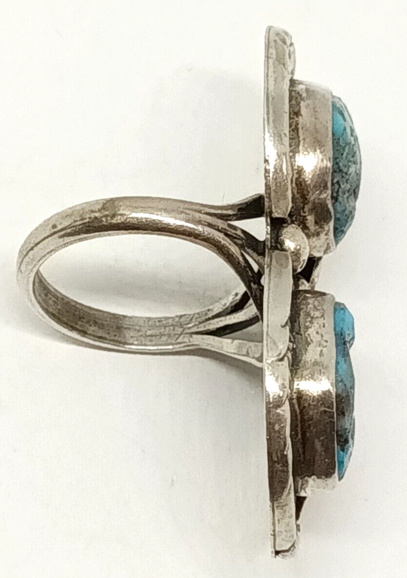 Native American Hand Signed Turquoise & Sterling Silver Ring Size 8.5, 14.5 g