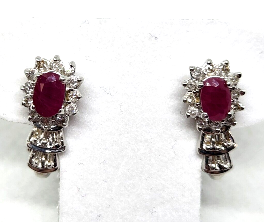 1.56ct tw Natural Ruby & Diamond 14k White Gold Earrings