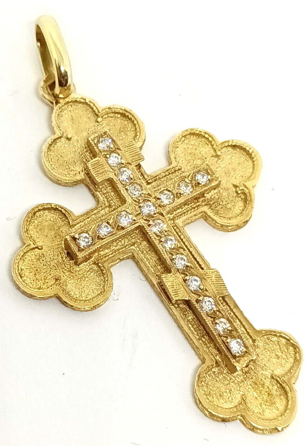 Gorgeous Engraved 14k Yellow Gold Cubic Zirconia Cross Pendant