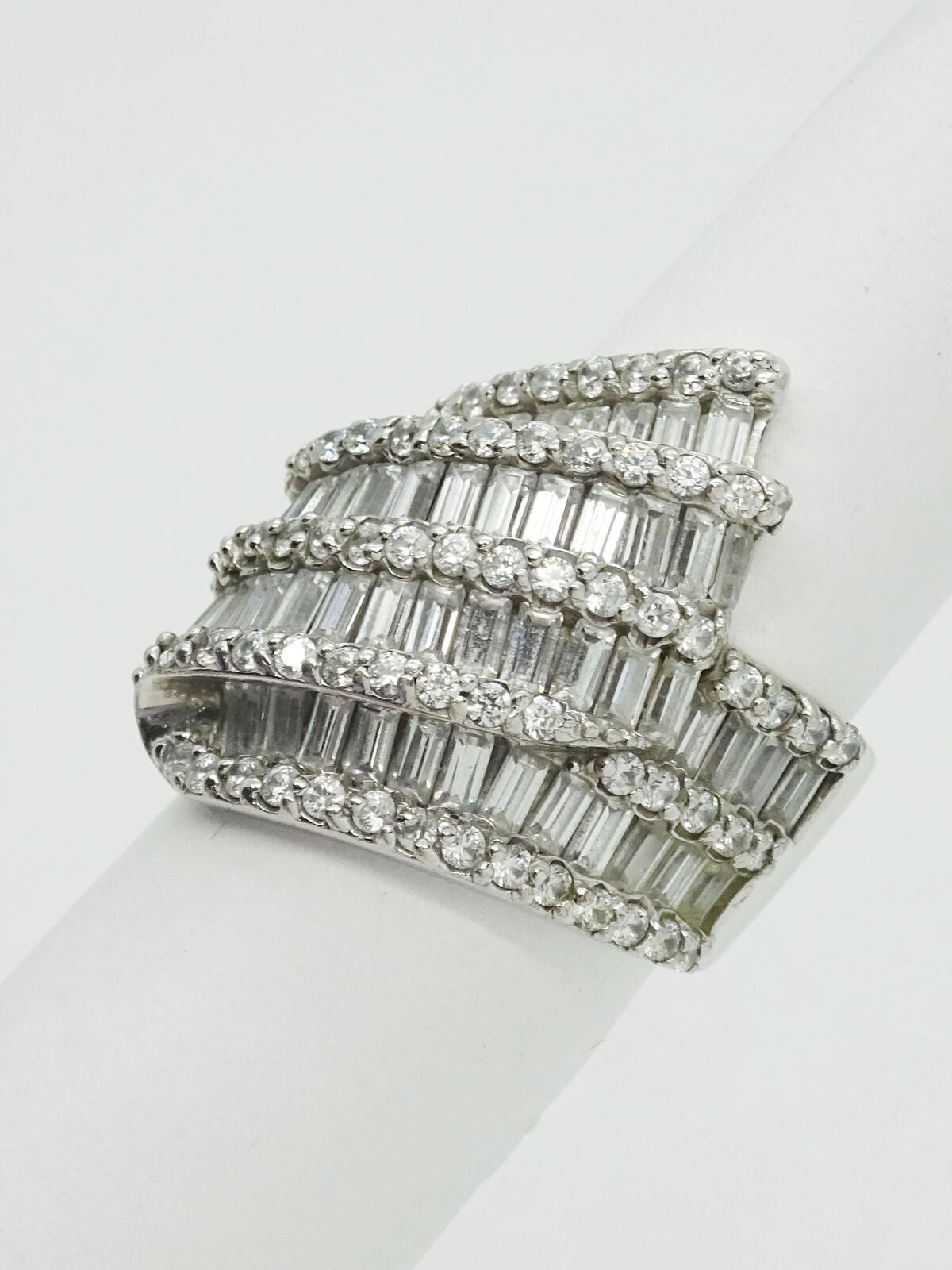 Sparkling 4 ctw CZ Wave Cocktail Sterling Silver Ring Size 6