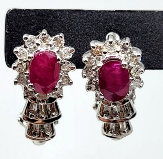 1.56ct tw Natural Ruby & Diamond 14k White Gold Earrings