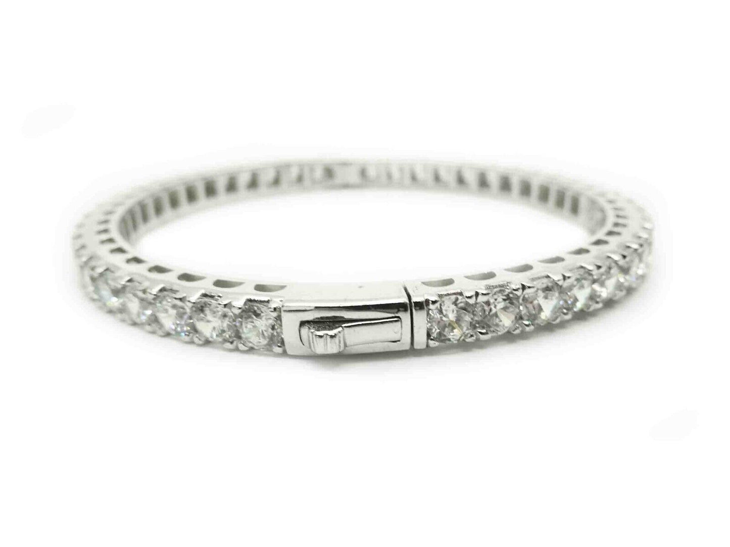 Yagi Designer CZ Hinged Bangle Bracelet Sterling Silver