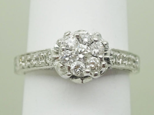 0.50ct tw Ladies Diamond Flower Cluster Engagement Ring 14k White Gold Size 5.75