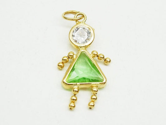 Green & White CZ May Girl Birthstone Charm 14k Yellow Gold