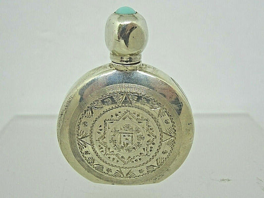 Rare Aztec Antique Sterling Silver Snuff Flask Twist Cap Bottle