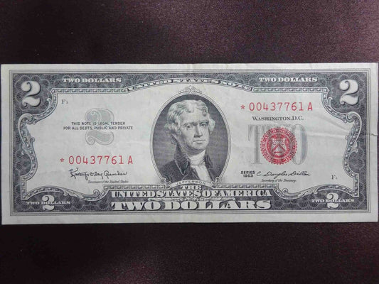 1963 $2 United States Star Note Red Seal *00437761A