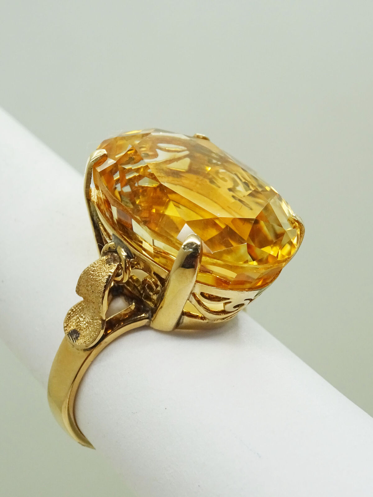 16.5ct Natural Oval Citrine Quartz Filigree Ring 18k Gold Size 6.75