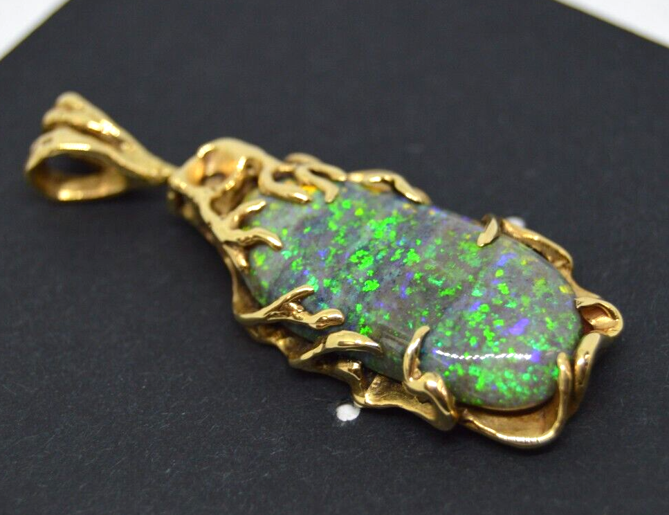 Stunning GIA Certified 9.22ct Genuine Earth Mined Black Opal Pendant 14k Gold