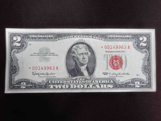 1963 $2 United States Star Note 00149963A Crisp Uncirculated