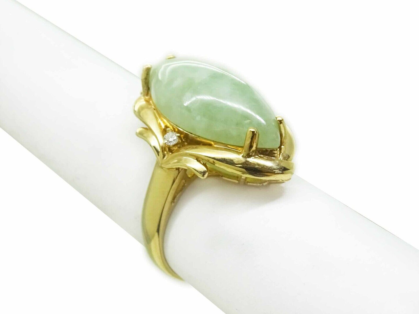 Estate 7.49ct Marquise Jade Cabochon Ring 14k Gold Size 6