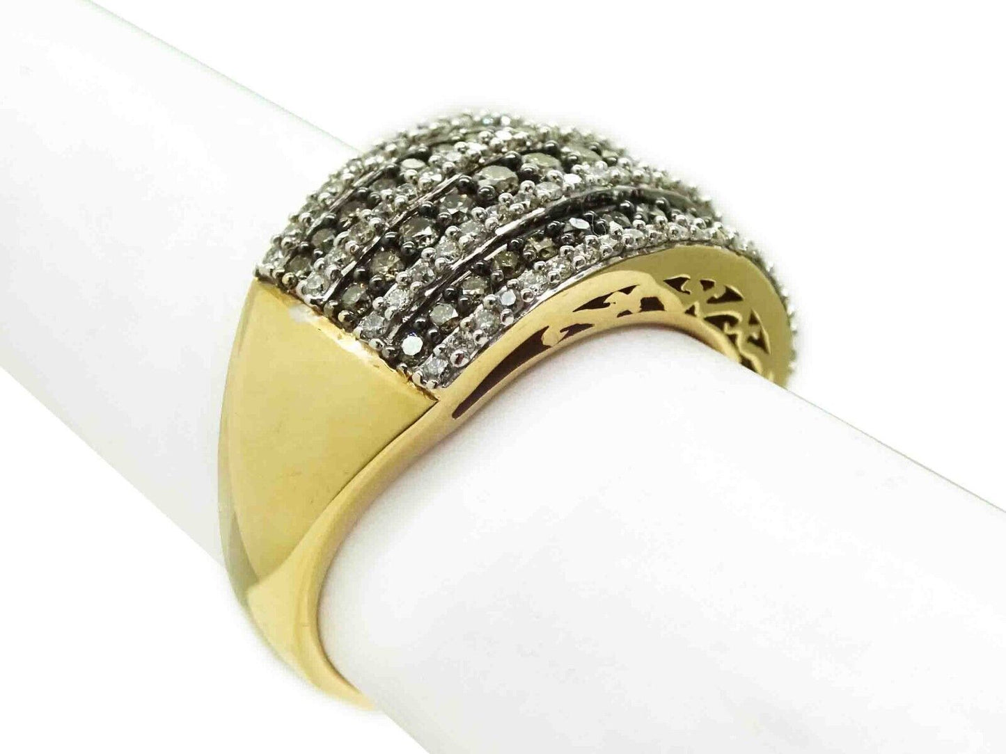 2ct tw Natural Chocolate & Vanilla Diamond Row Filigree Ring 14k Gold Size 6