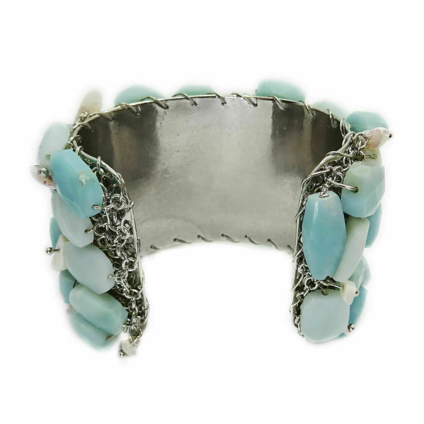 Huge Coutare Rough Aquamarine Studded Statement Cuff Stainless Steel