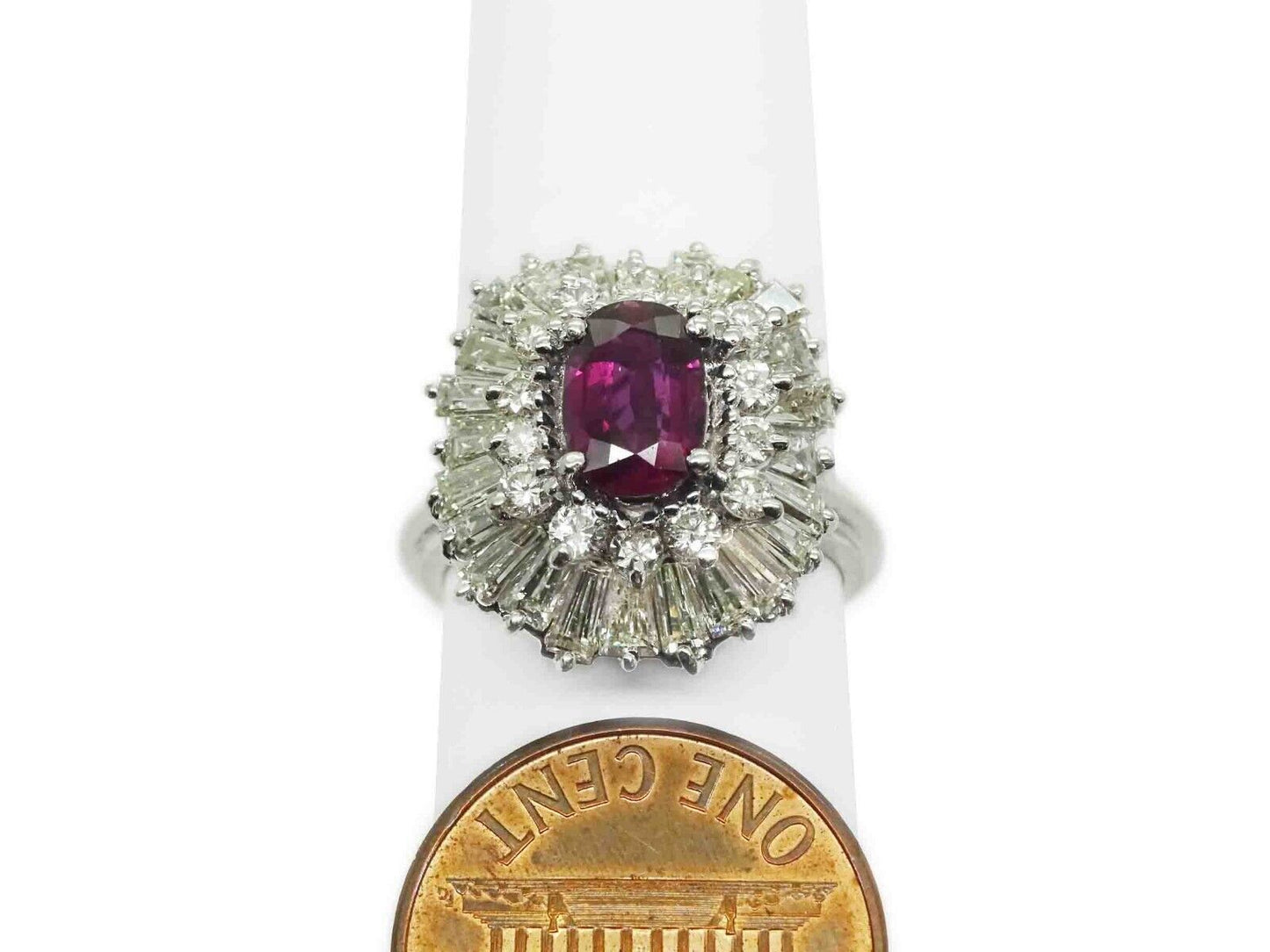 4.46ct tw Natural Ruby & Diamond Halo Cocktail Ring 14k White Gold Size 6.75